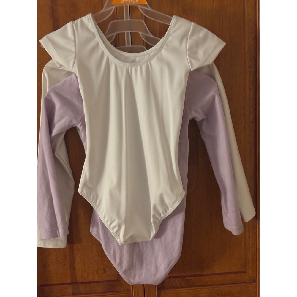 Leotard Set of 3 Kids White Lavender Long Short Sleeve Dance Gymnastics GUC 6x-7